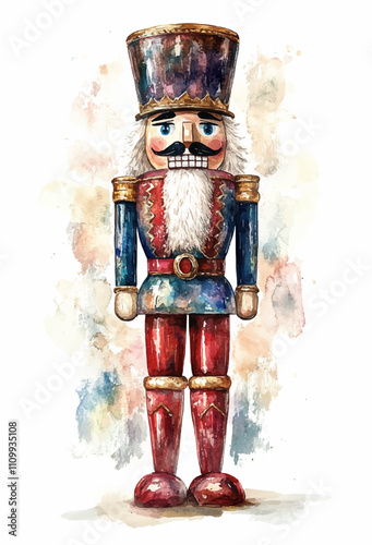 Watercolor nutcracker doll illustration, vector watercolor nutcrackern,Christmas doll