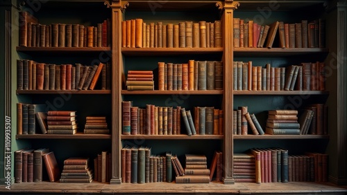 A full shelf of books in a library