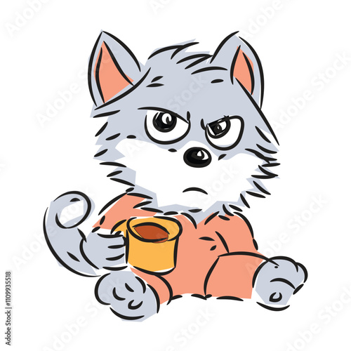 A cat with a cup of coffee Illustration