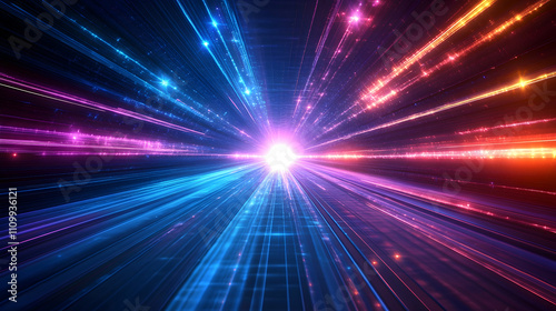 Dynamic light burst abstract universe visual art digital realm cosmic perspective energy and motion concept
