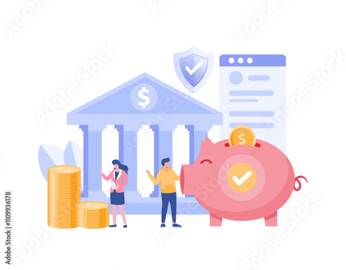 Growth money investment, Banking, equity, business people, passive income concept, investing, flat vector illustration for banner