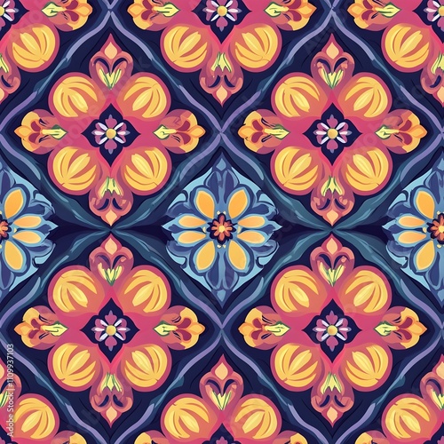 Wallpaper Mural Indian patola seamless pattern with intricate motifs and colorful gradients Torontodigital.ca