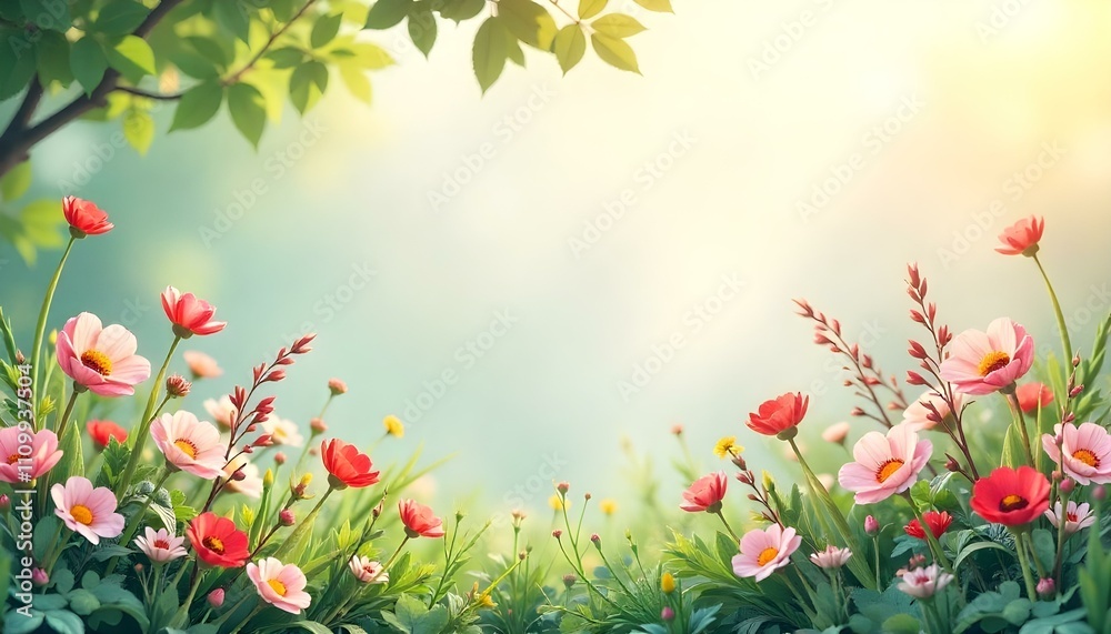 a field of flowers with a butterfly on the top. a field of flowers with a butterfly on the top.
