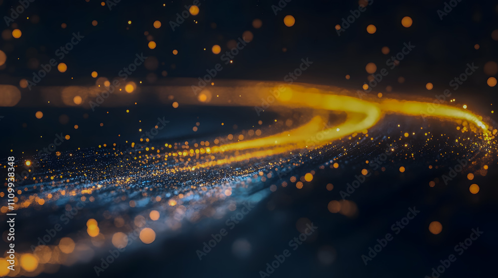 Obraz premium Abstract flow of golden and blue lights creating vibrant trails against a dark background, suitable for enhancing various creative projects and designs