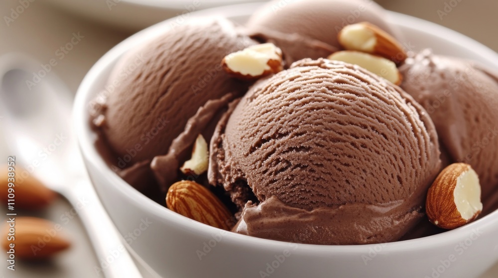 Close-Up of Chocolate Ice Cream with Almonds Close-Up of Chocolate Ice Cream with Almonds