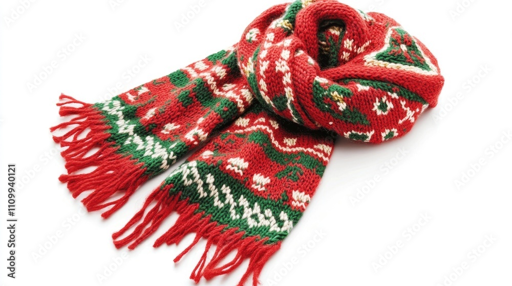 Cozy Red and Green Knitted Scarf with Fringes Cozy Red and Green Knitted Scarf with Fringes