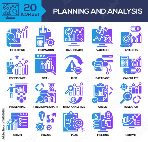 Planning And Analysis Glyph Gradient Icon Set Collection