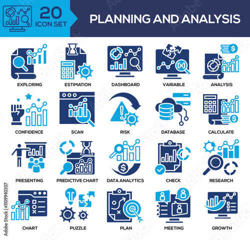 Planning And Analysis Glyph Color Icon Set Collection