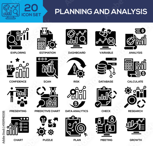 Planning And Analysis Black Glyph Icon Set Collection