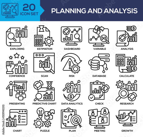 Planning and Analysis Line Icon Set Collection