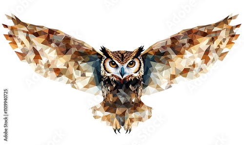 A stylized, geometric representation of an owl with outstretched wings. photo