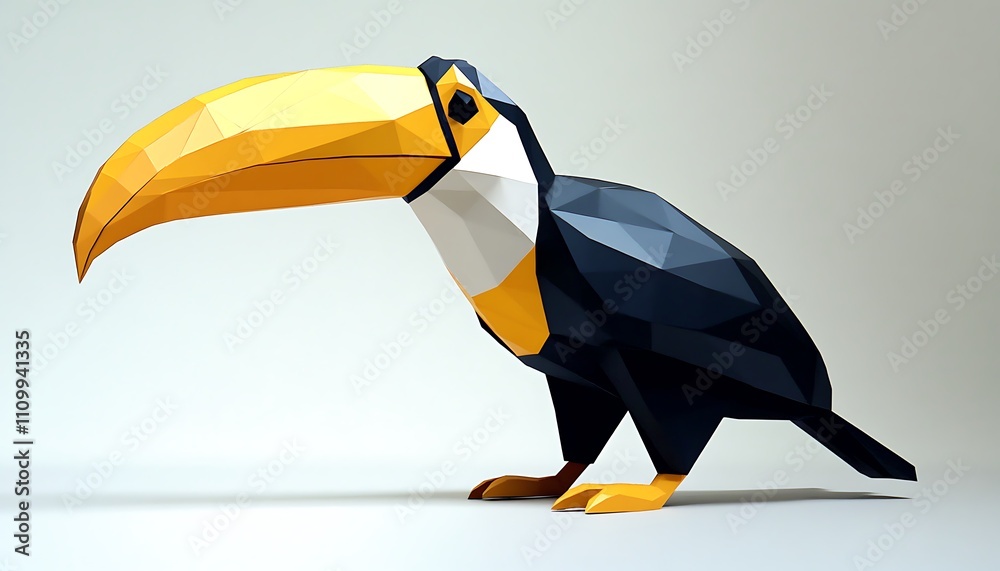 Fototapeta premium A geometric, low-poly representation of a toucan, showcasing modern design aesthetics.