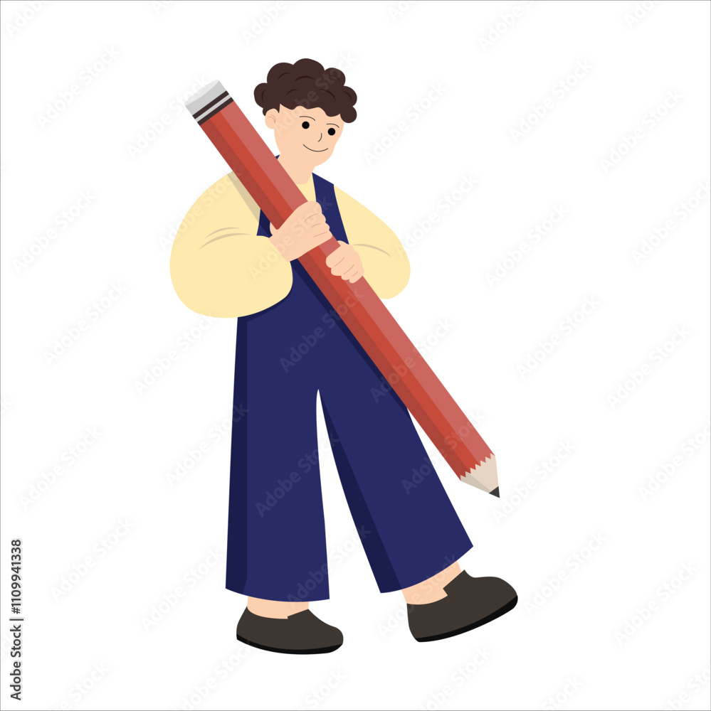 Fototapeta premium Vector illustration cartoon boy with pencil.