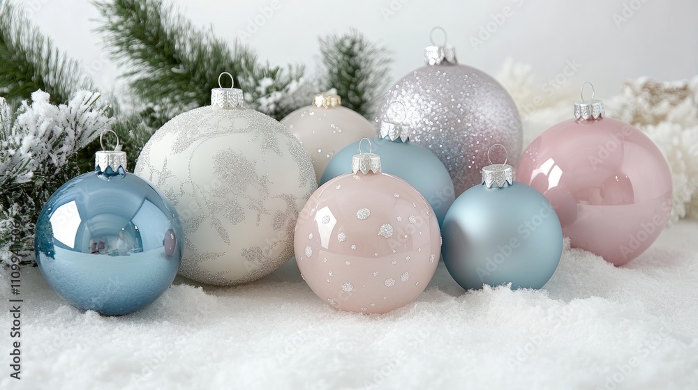 Elegant Christmas Ornaments on Snowy Background