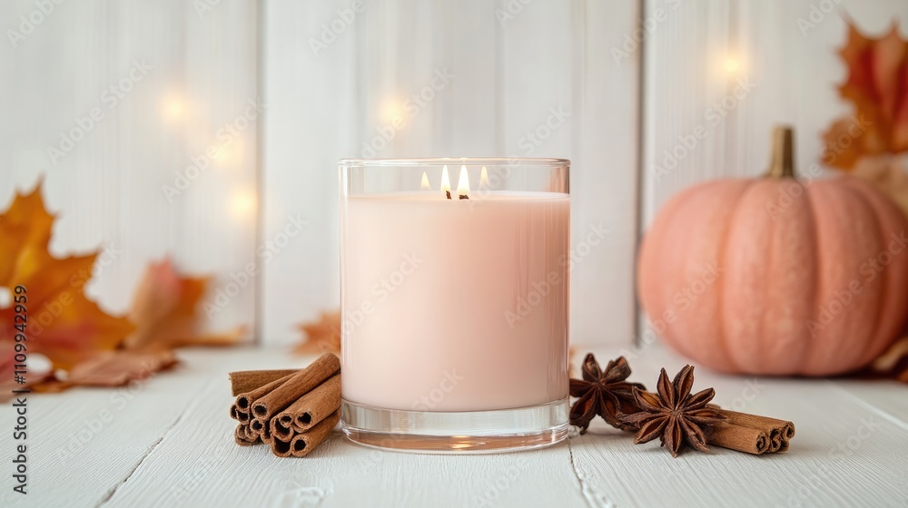 Cozy Candle with Cinnamon and Pumpkin for Fall Decor Cozy Candle with Cinnamon and Pumpkin for Fall Decor