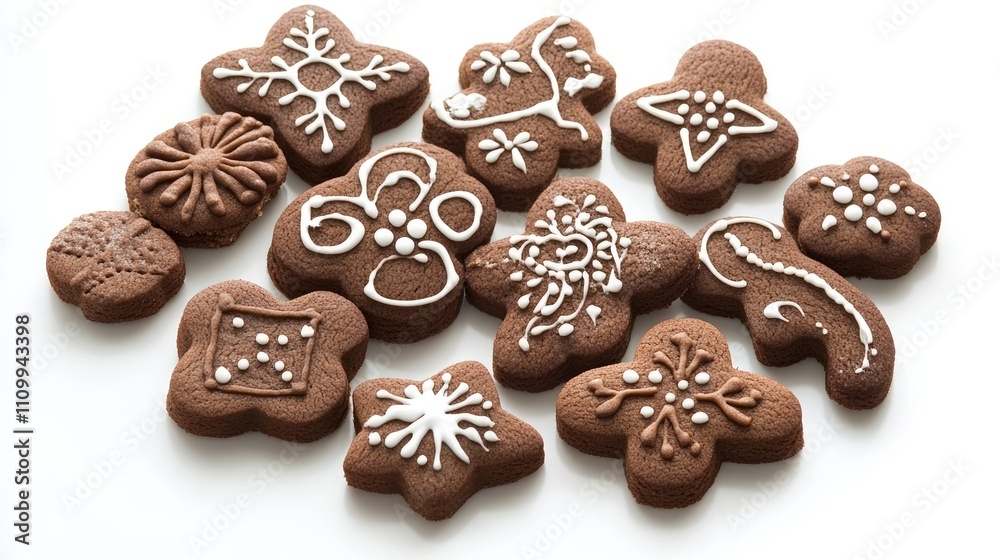 Decorative Gingerbread Cookies on White Background Decorative Gingerbread Cookies on White Background