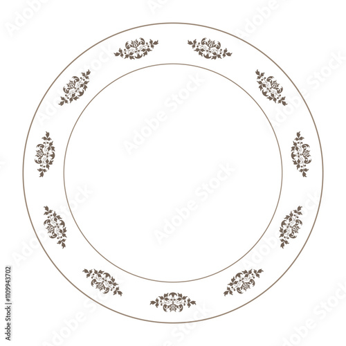 Beautiful round frame arabesques. Vintage, ethnic, Golden white vector frame with arabesques. Plate with floral design. EPS. Pattern frame for round surfaces, household utensils, textiles, embroidery