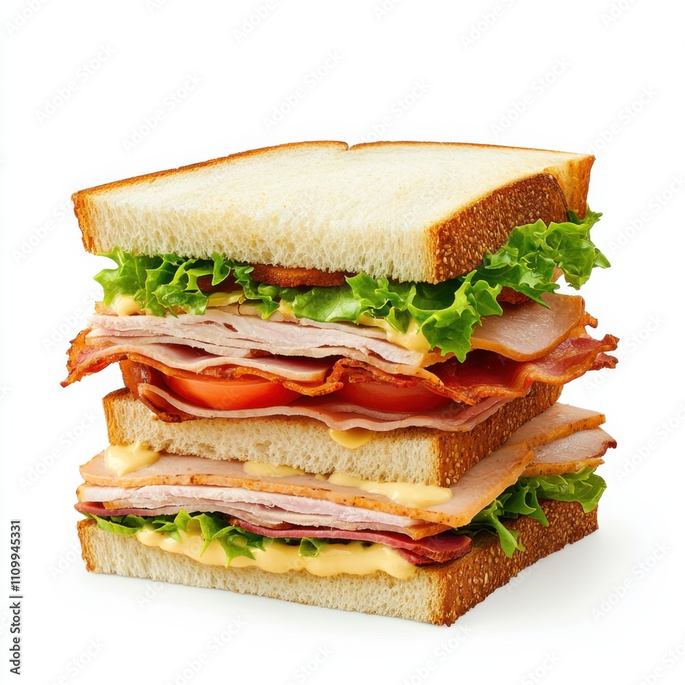 A classic club sandwich with turkey, ham, bacon A classic club sandwich with turkey, ham, bacon