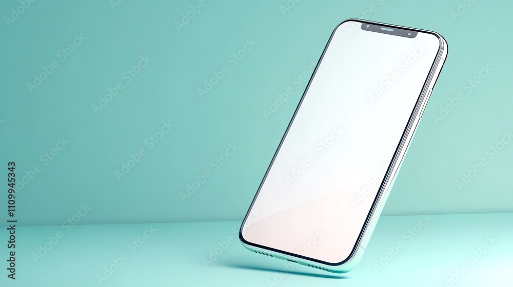 Minimalist smartphone design with a blank screen showcased against a soft turquoise background, ideal for advertising and technology themes. Minimalist smartphone design with a blank screen showcased against a soft turquoise background, ideal for advertising and technology themes.