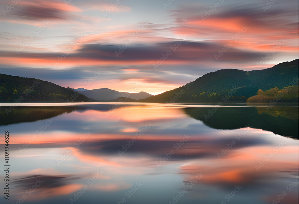 Fototapeta premium sunrise lake with dramatic clouds 