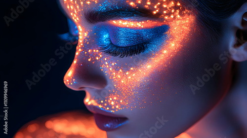 Captivating beauty portrait with glowing makeup effects studio setting fashion photography close-up view artistic concept
