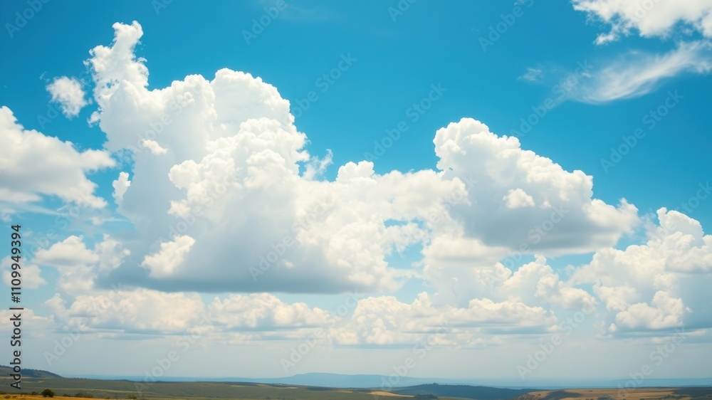Obraz premium Large White Clouds Drifting Across a Clear Blue Sky, Providing Shade From the Sun's Rays