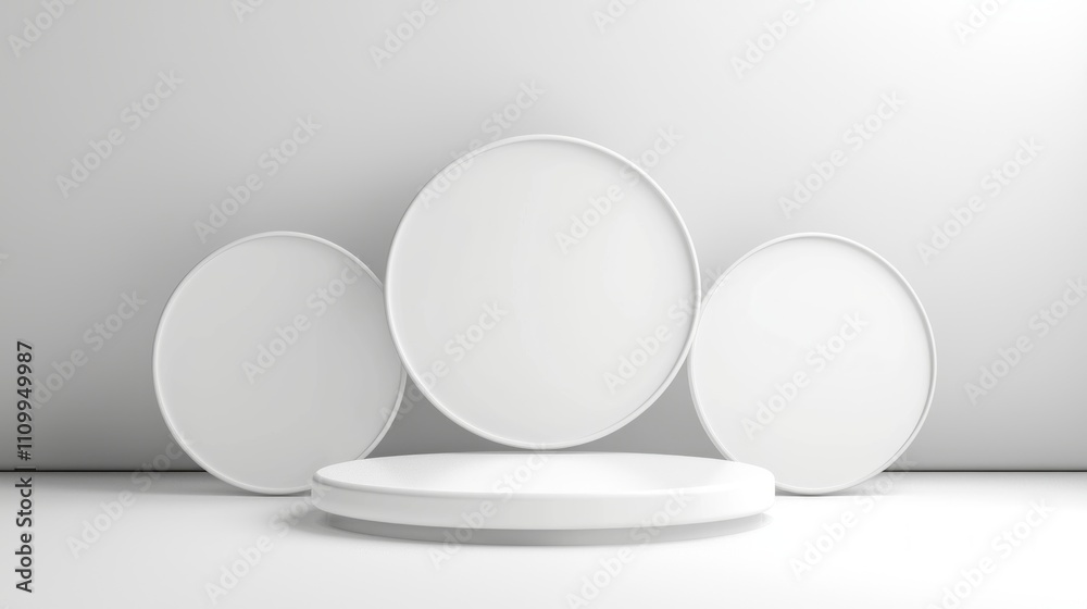 Minimalist White Circular Display Stand and Backdrop Minimalist White Circular Display Stand and Backdrop