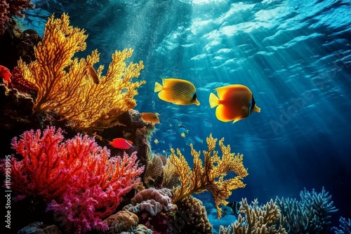 Wallpaper Mural Sunlight filters through clear blue water, illuminating the corals below.  Torontodigital.ca