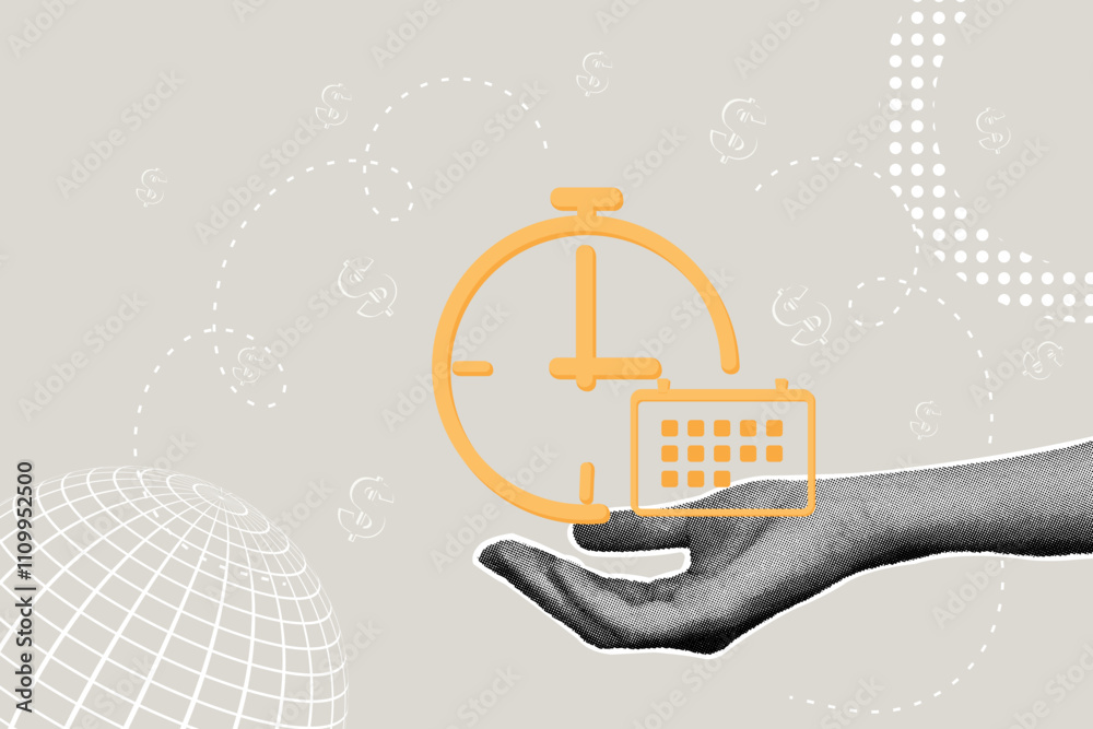 © Наталья Косаревич - Fashionable halftone collage. Concept of time management, scheduling, increase efficiency by scheduling work and reduce working time, time is money. © Наталья Косаревич - Fashionable halftone collage. Concept of time management, scheduling, increase efficiency by scheduling work and reduce working time, time is money.