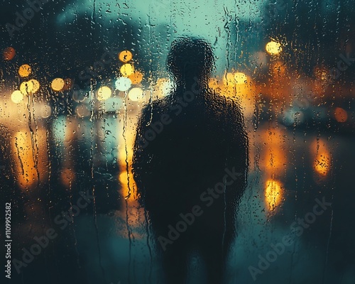 Rainy Window Reflection Capturing Contemplative Solitude and Introspective Emotions on a Quiet Gloomy Day