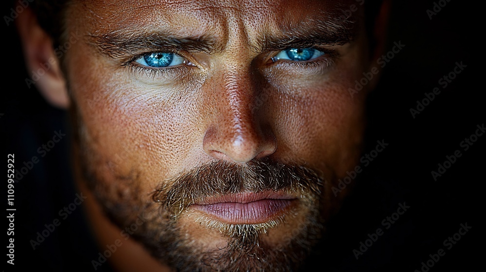 Fototapeta premium Intense Gaze of a Man Grappling with an Impending Decision Capturing Anxiety and Uncertainty