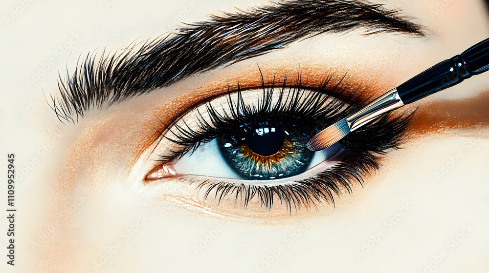 Naklejka premium Makeup application close-up eye makeup techniques cosmetic studio beauty content indoor environment artistic perspective for enthusiasts