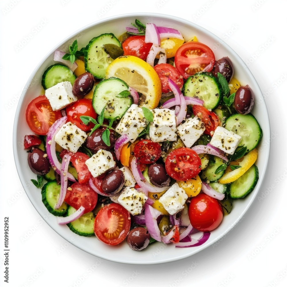 A colorful Greek salad with tomatoes, cucumbers, Kalamata olives A colorful Greek salad with tomatoes, cucumbers, Kalamata olives