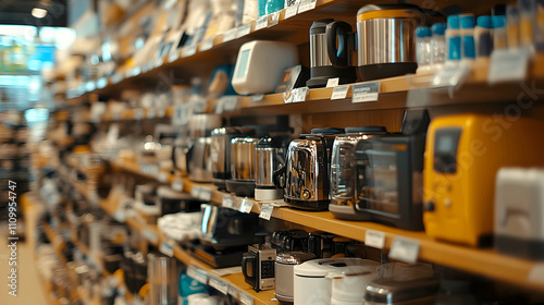 
Small household appliances for the kitchen in an electronics store.



