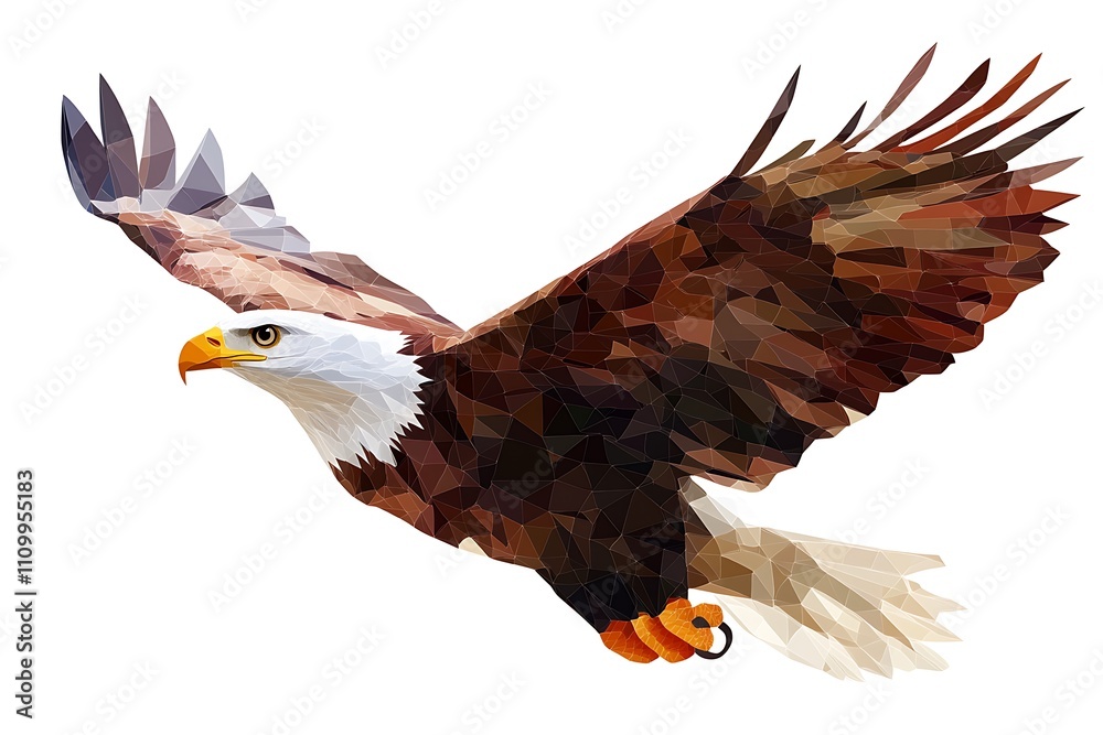 Obraz premium A stylized, geometric representation of an eagle in flight, showcasing its majestic wingspan.