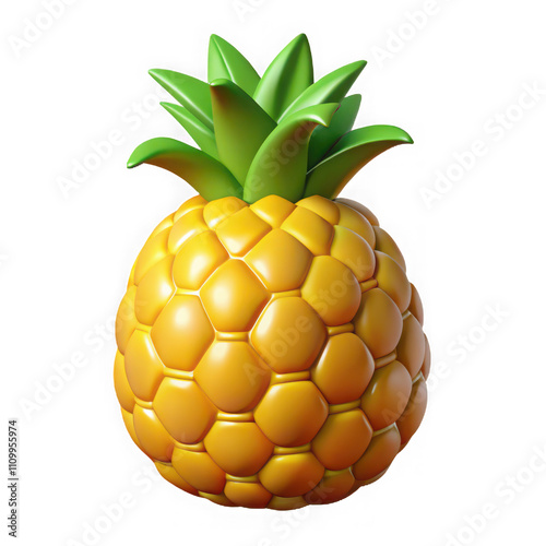 A vibrant, stylized pineapple with a glossy finish, showcasing its unique hexagonal texture and lush green leaves. photo