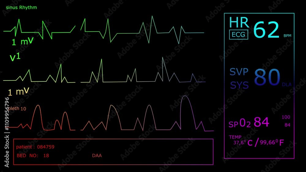 Heart rate monitor in hospital theater. Medical vital signs monitor instrument in a hospital on anesthesia surgery monitor. Patient heartbeat at the screen See Less