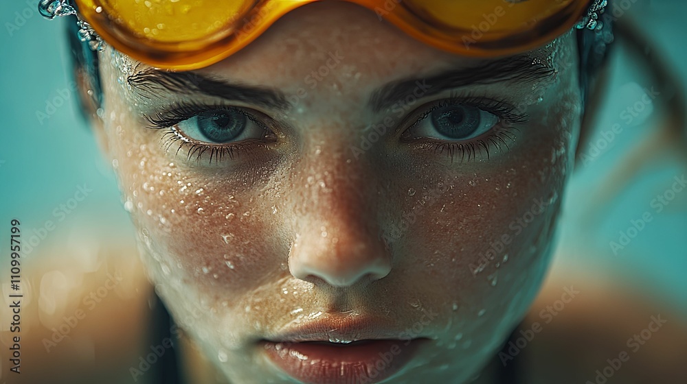 Young Swimmer Emerges From Pool Water Young Swimmer Emerges From Pool Water