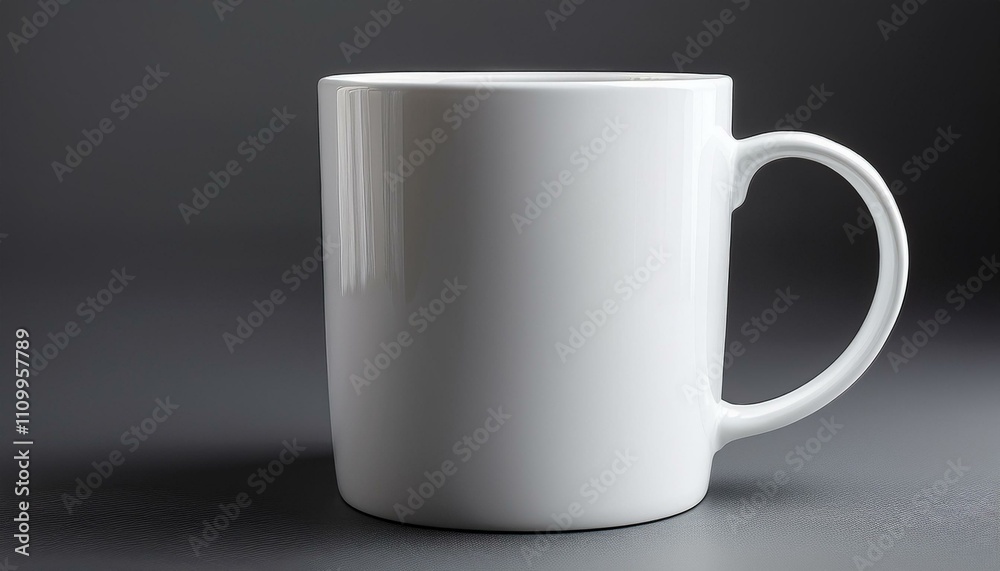 Obraz premium 無地の白いマグカップ、シンプルで洗練された背景に美しいフォルムと質感が際立つクローズアップ 