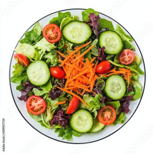 A fresh garden salad with mixed greens, cherry tomatoes, cucumber slices