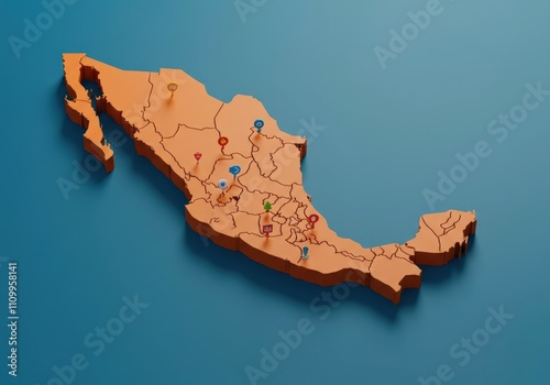 3D Model of Mexico with Location Pins