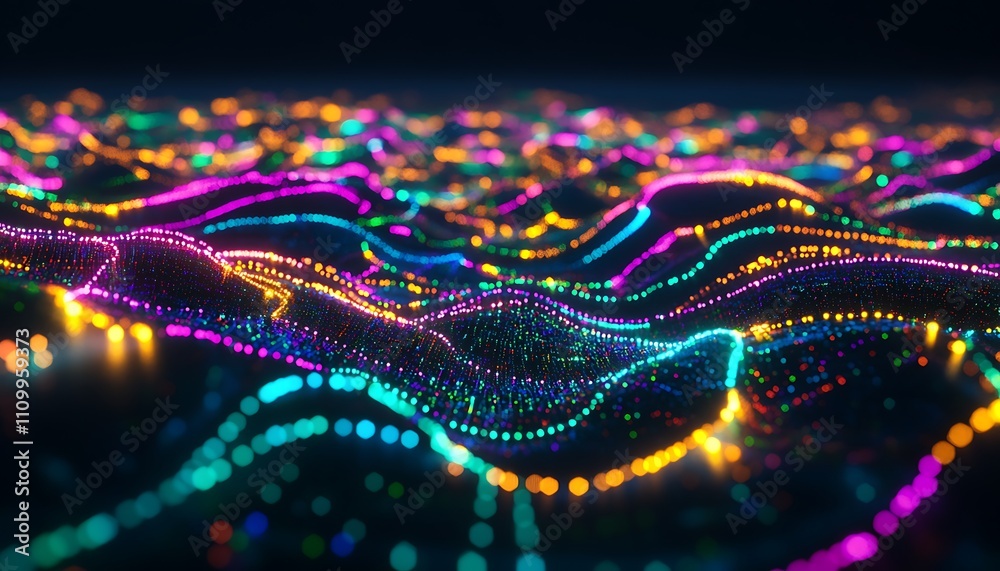 A vibrant, abstract landscape of colorful, glowing waves representing data or energy flow. A vibrant, abstract landscape of colorful, glowing waves representing data or energy flow.