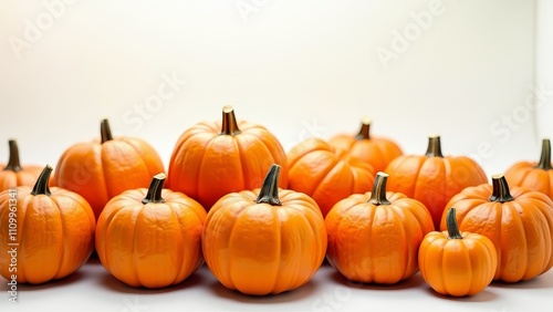 Sixteen golden-stemmed pumpkins in a row