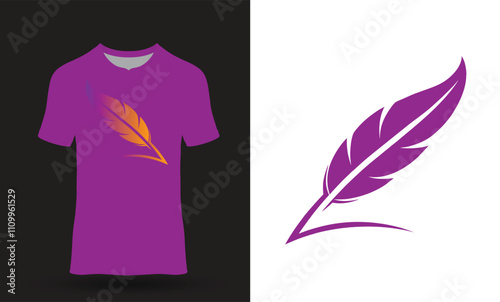 purple colour t-shart with feathers logo template design photo