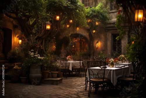 Candlelit Courtyard: Showcase a moody cocktail with the warm glow of candles in a village courtyard.