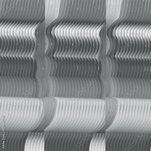 A metal ribbed or striped surface with wavy shapes.