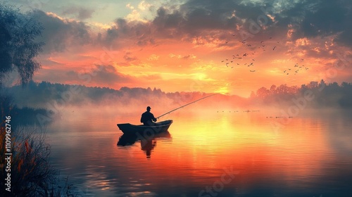 Solitary Fisherman at Sunrise