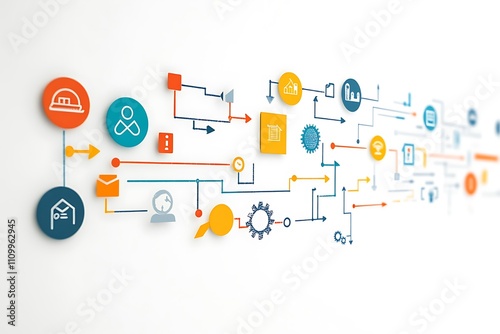 Wallpaper Mural Abstract illustration of interconnected icons representing processes and communication. Torontodigital.ca