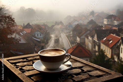 Wallpaper Mural Foggy Morning Coffee: Capture the steam rising from a cup of coffee in a misty village morning. Torontodigital.ca