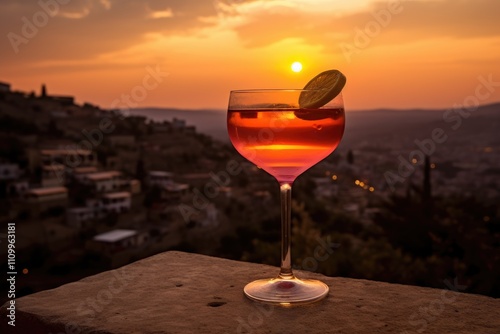 Wallpaper Mural Hillside Sunset: Feature a cocktail against the warm hues of a village sunset on a hill. Torontodigital.ca